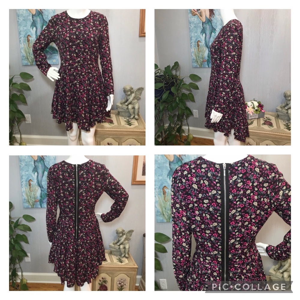 H&M Floral High Low Skater Dress Exposed Back Zip Sz 12